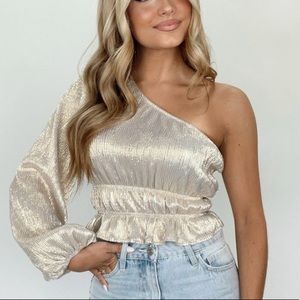 Shine On Champagne Off the Shoulder Top Size S